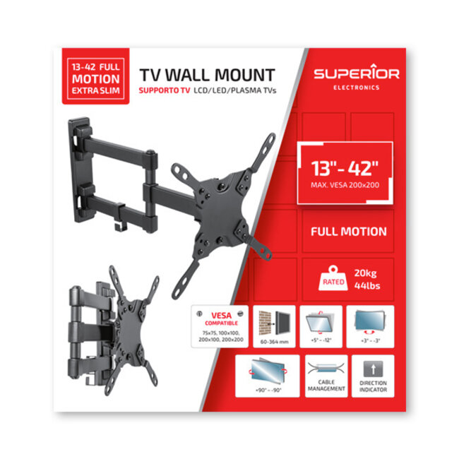 Superior 13-42 Full Motion Extra Slim - TV muurbeugel
