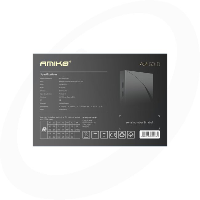 Amiko A14 Gold 4K Android OTT Media Streamer