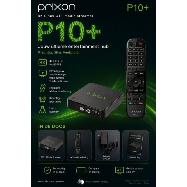 Prixon P10+ 4K Linux OTT Media speler BT Remote