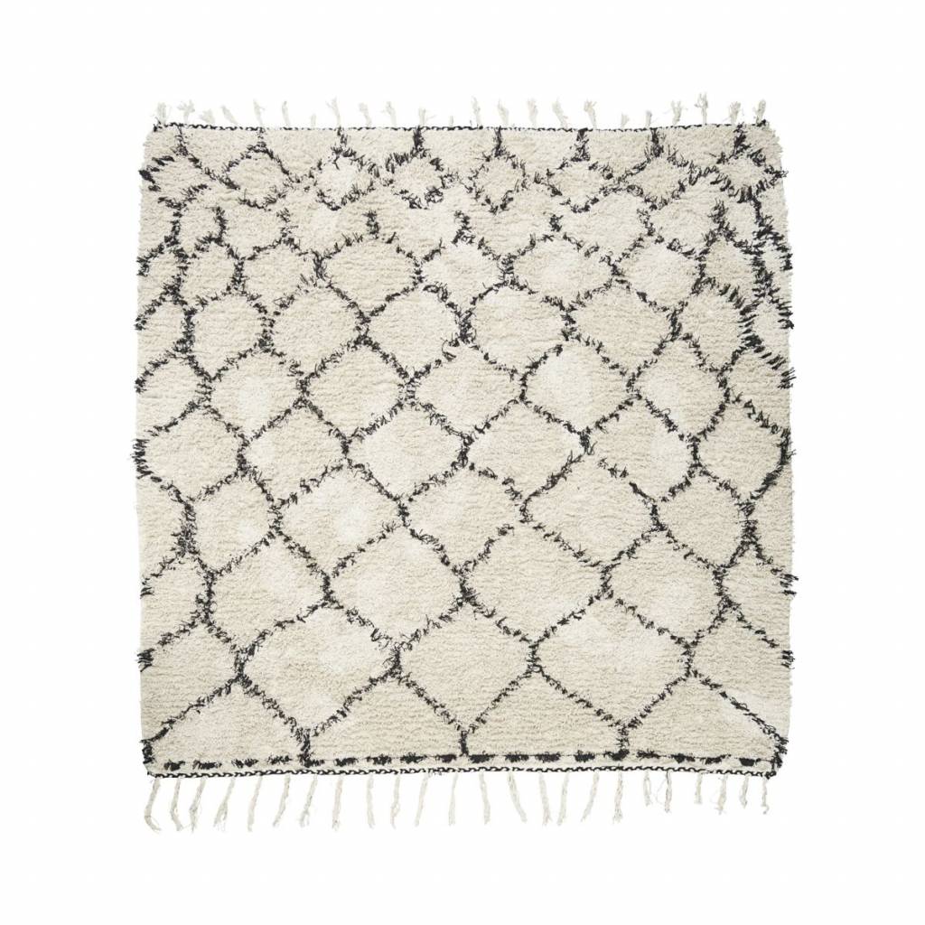 House Doctor Zena tapis 180x180 cm en coton blanc et noir