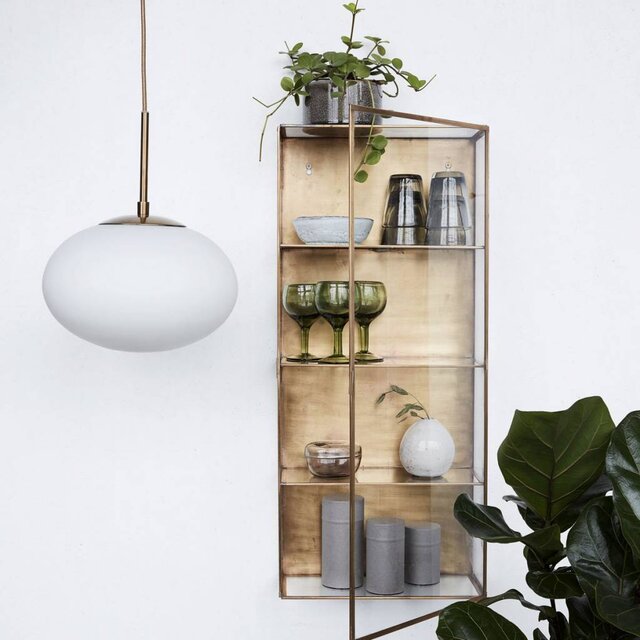 House Doctor Cabinet brass with three glass shelve and door