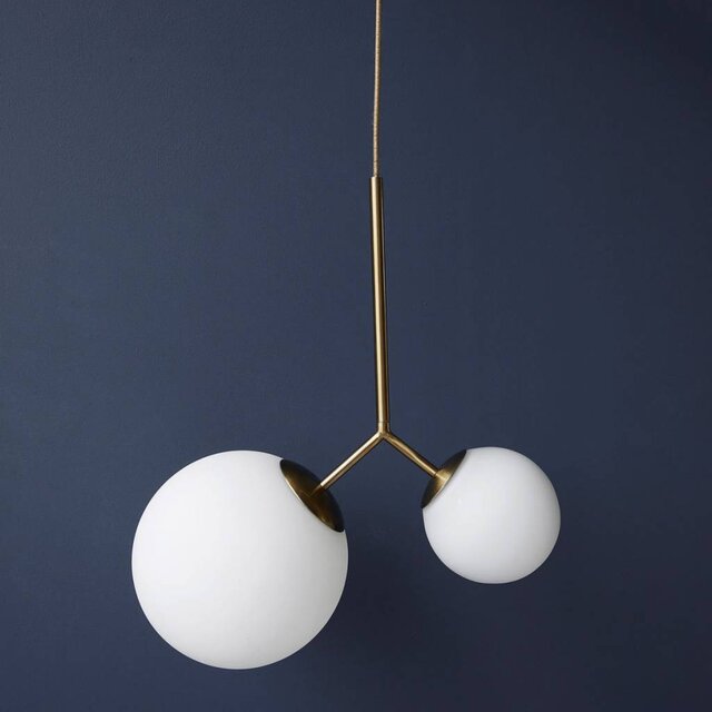 House Doctor Twice hanging lamp brass with two white glass shades
