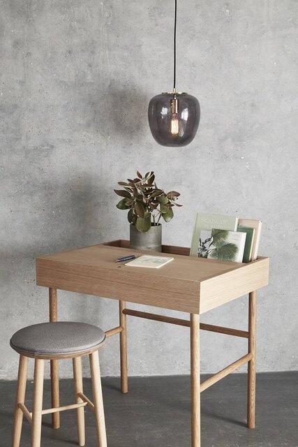 Hubsch Hanglamp grijs glas met messing detail