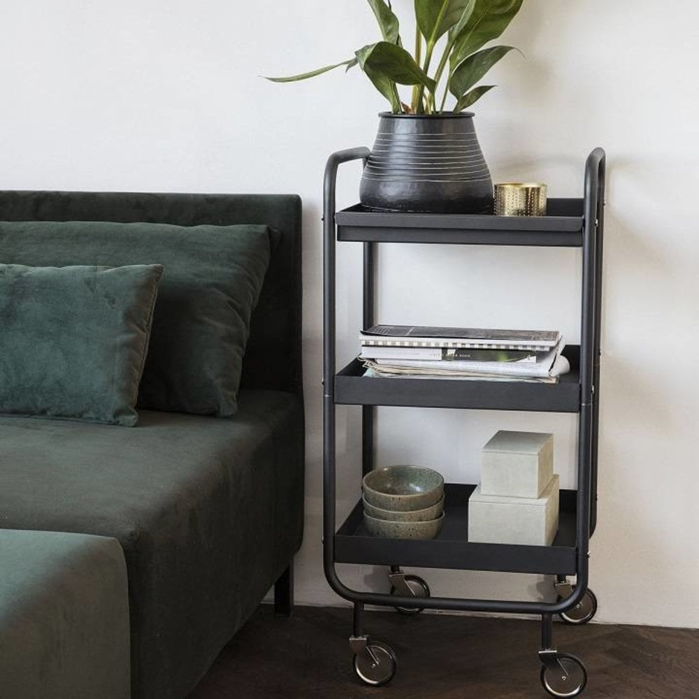 House Doctor Roll trolley zwart metaal House Doctor Roll trolley zwart metaal