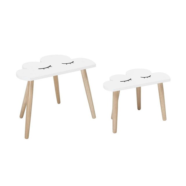 Bloomingville Mini Bijzettafel set wit hout wolken