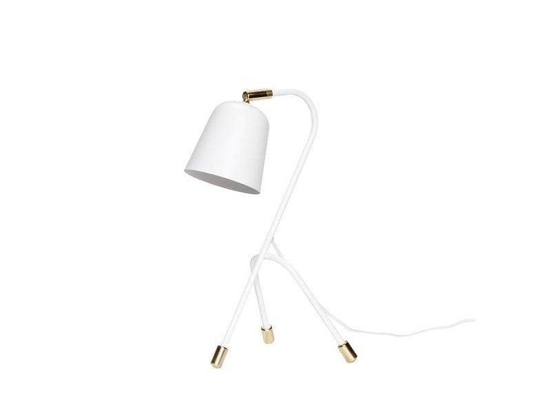 Bordslampa vit metall med mässingsdetaljer Bordslampa vit metall med mässingsdetaljer