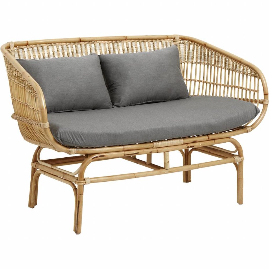 Nordal rattan sofa with gray cushions LIVING AND CO.