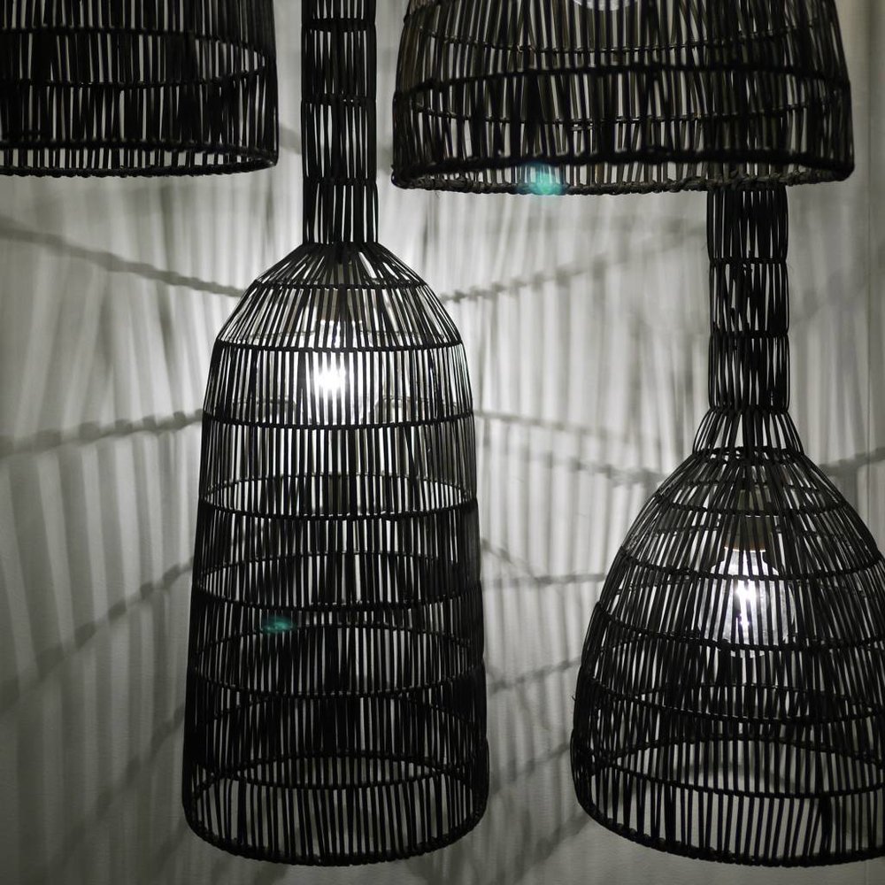 Ay Illuminate Lámpara colgante Umut 3 ratán negro ø35cm