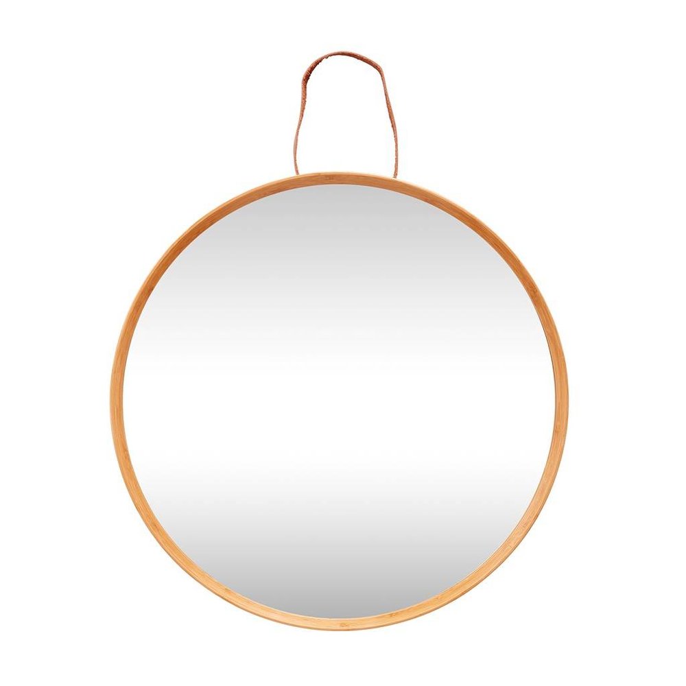 Hubsch Wall mirror with hanging loop of leather