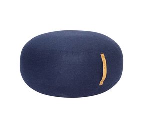 Hubsch Pouf in lana blu con manico in pelle