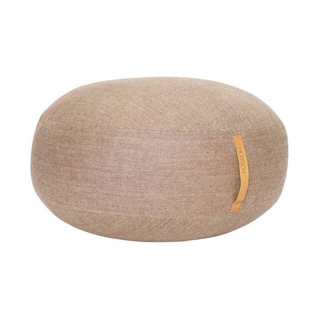 Hubsch Pouf en laine marron avec poignée en cuir