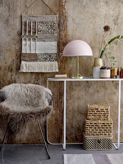 Bloomingville Table lamp gold look with pink lampshade
