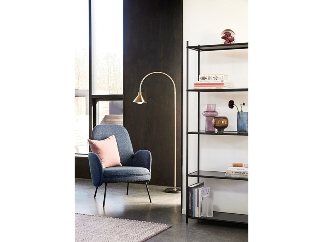 Hubsch Armchair with footstool - blue