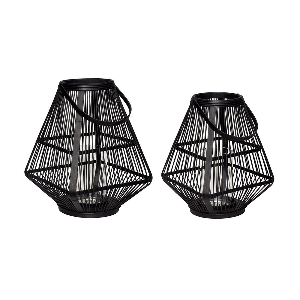 Hubsch Lanternes bambou noir - set de 2 pièces