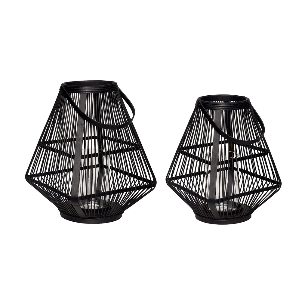 Hubsch Lanterns bamboo black - set of 2 pieces