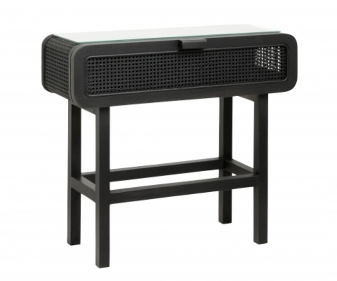 Nordal Merge teak console tafel met webbing - zwart Nordal Merge teak console tafel met webbing - zwart