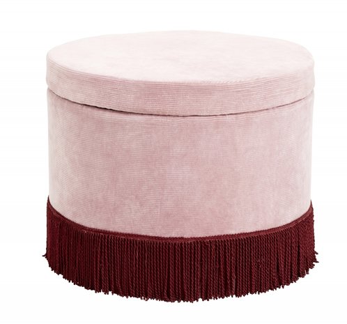 Nordal Corduroy ottoman with lid pink burghundy