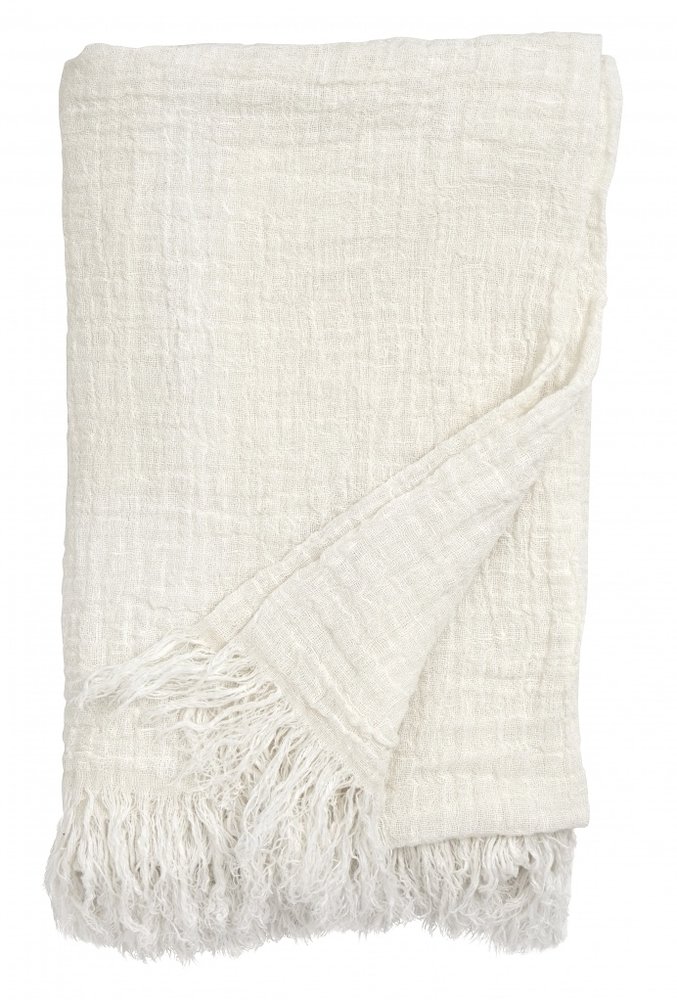 Nordal Bedspread with fringed linen - white