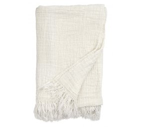 Nordal Copriletto con frange di lino - bianco Nordal Copriletto con frange di lino - bianco