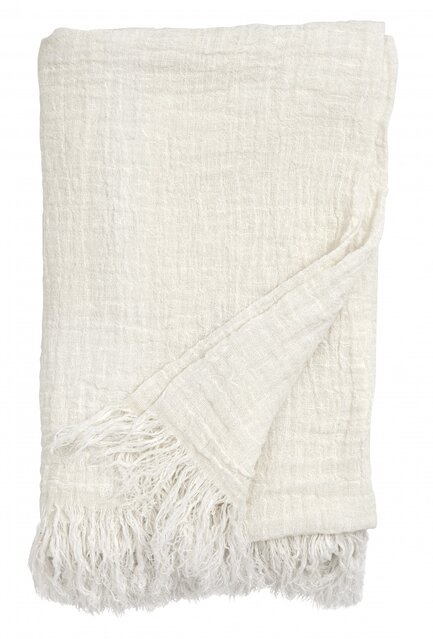 Nordal Colcha de lino con flecos - blanco
