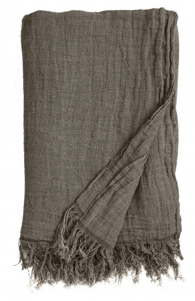 Nordal Bedspread with fringed linen - gray / brown