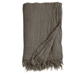 Nordal Copriletto con frange di lino - grigio / marrone Nordal Copriletto con frange di lino - grigio / marrone