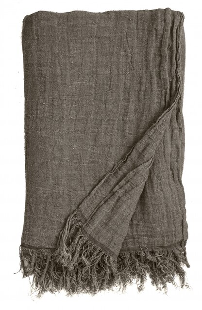 Nordal Colcha de lino con flecos - gris / marrón