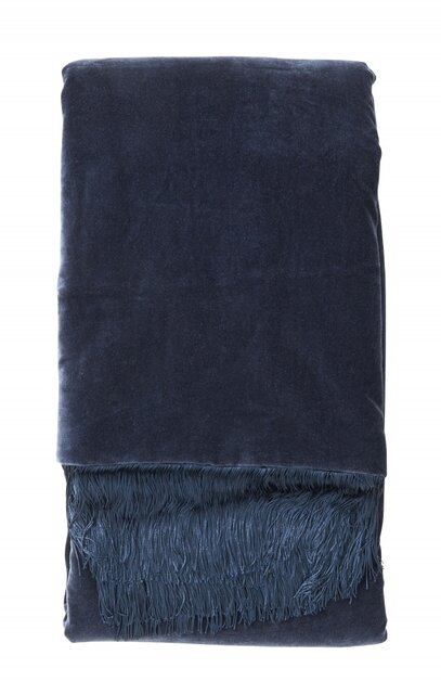 Nordal Velvet plaid met franjes - donkerblauw