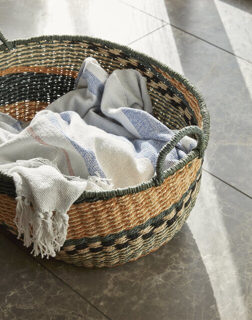 Hubsch Baskets with handles - green set of 2 pieces