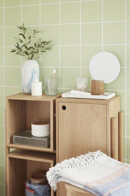 Hubsch Wooden cupboard with shelves and door - natural