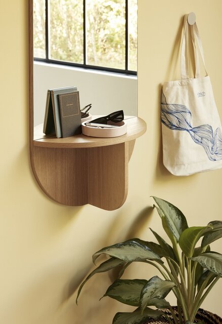 Hubsch Oak wall mirror with shelf - natural