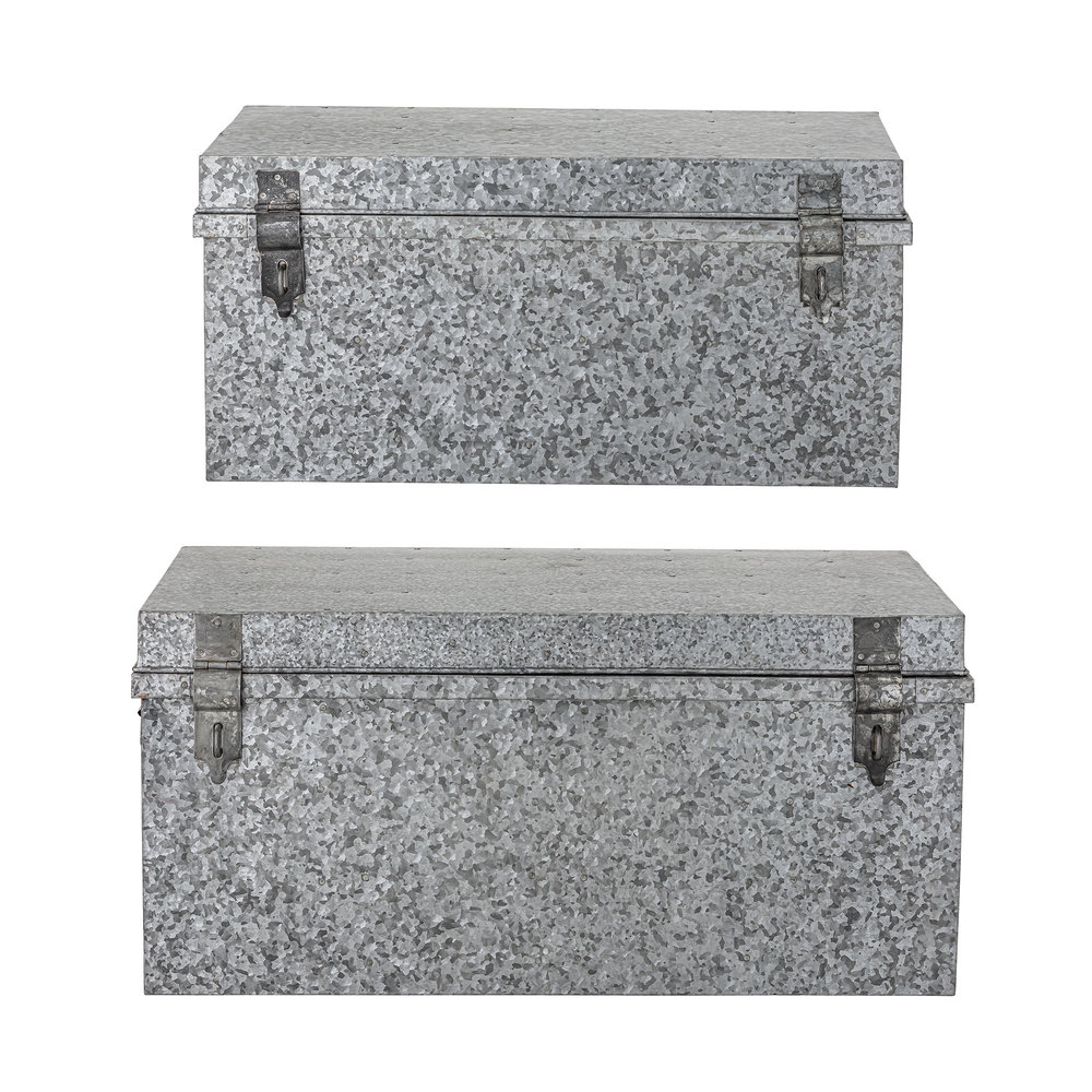 Bloomingville Opbergdozen met deksel metaal - zilver set van 2 stuks Bloomingville Opbergdozen met deksel metaal - zilver set van 2 stuks
