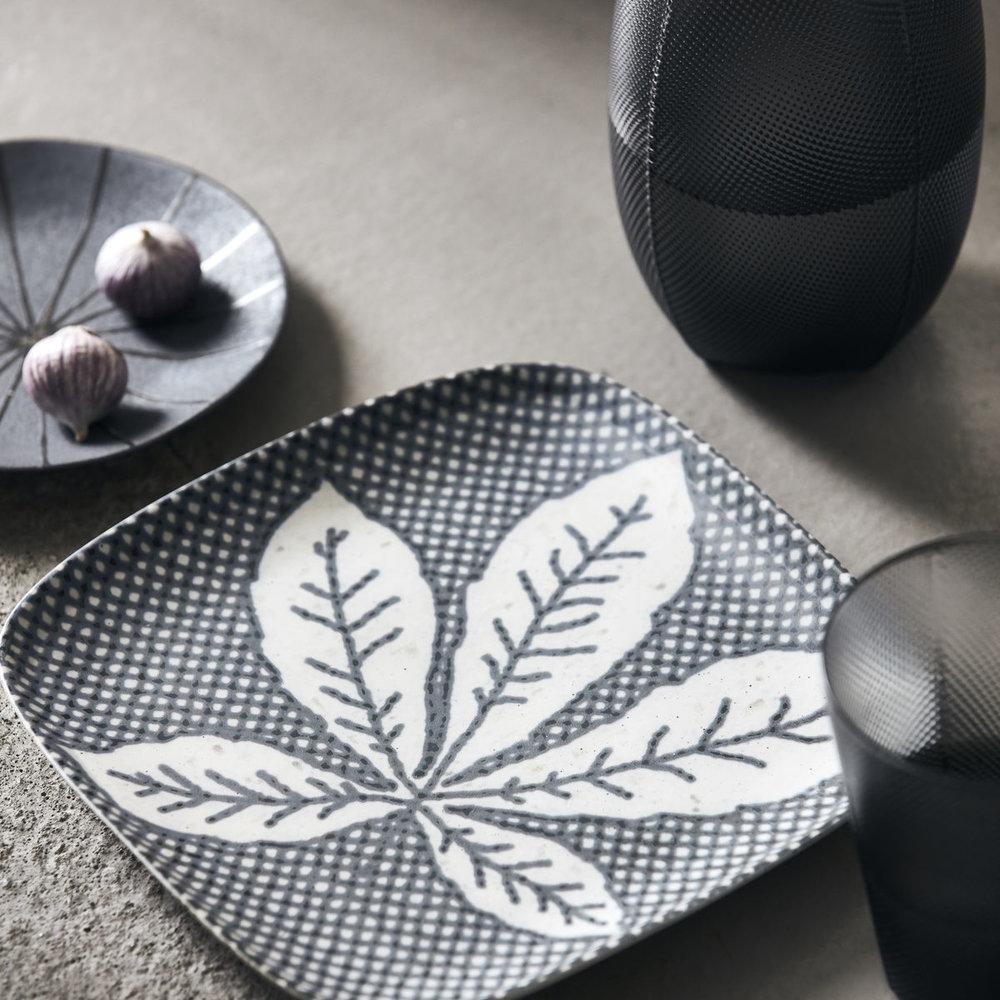 House Doctor Assiettes en châtaignier gris / bleu - lot de 6 pièces