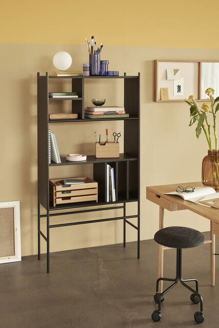 Hubsch Rek met planken hout/metaal - zwart