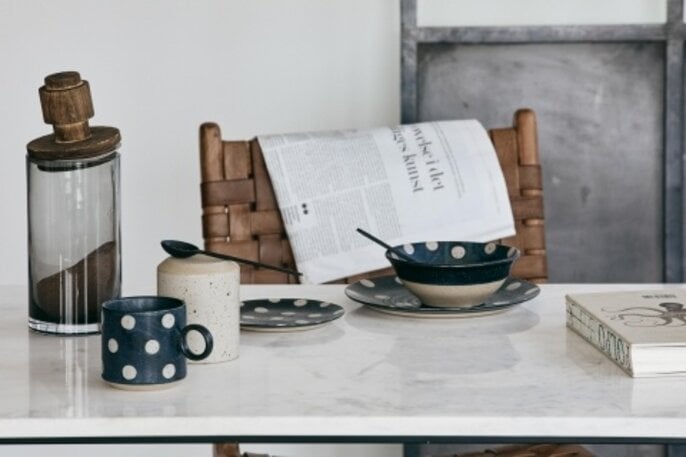 Nordal Grainy bowl dots dark blue / sand -set of 4 pieces Nordal Grainy bowl dots dark blue / sand -set of 4 pieces