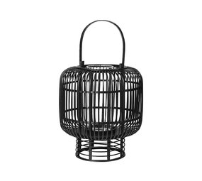 Broste Copenhagen Goran farol bambú / vidrio negro- Ø37XH42CM
