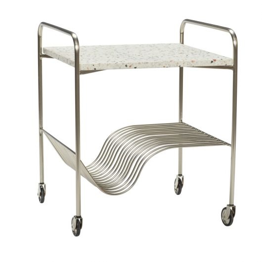 Hubsch Chariot métal / terrazzo - nickel / blanc