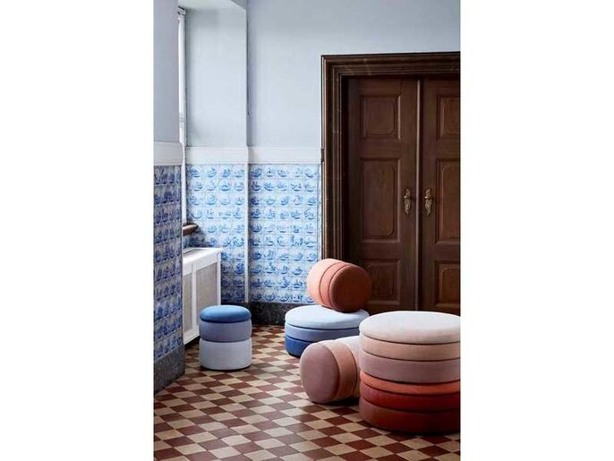 Broste Copenhagen Pond poef blauw - Ø68XH30CM