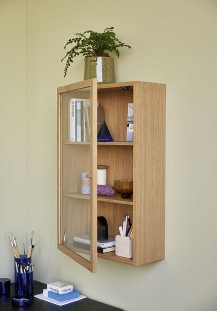 Hubsch Armoire murale verre/placage chêne - naturel
