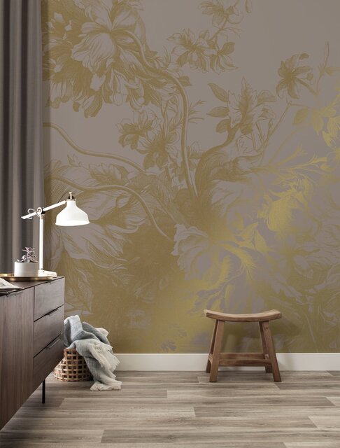 KEK Amsterdam Gravierte Blumen Goldtapete MW-018 - 400x280cm