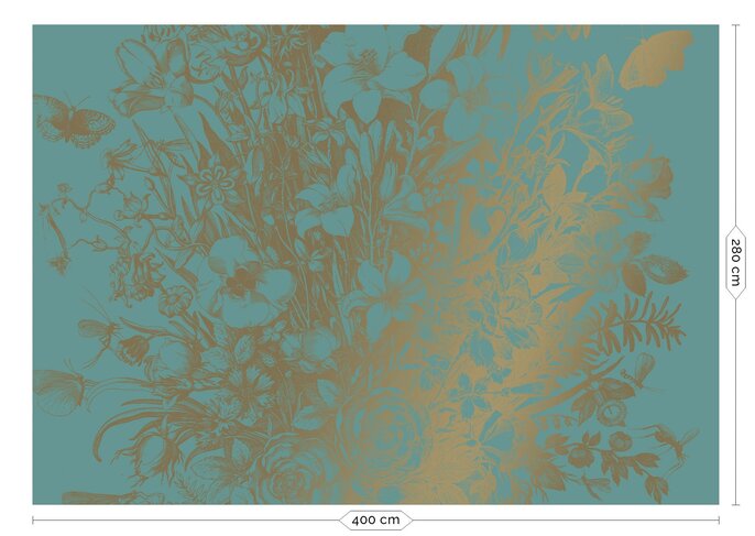 KEK Amsterdam Papel pintado flores grabado dorado MW-021 - 400x280cm