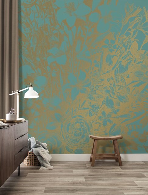 KEK Amsterdam Papel pintado dorado flores grabadas MW-020 - 300x280cm