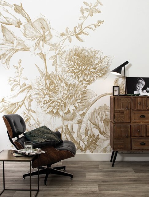 KEK Amsterdam Graverade blommor guld tapet MW-028 - 200x280cm