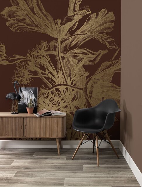 KEK Amsterdam Gravert blomster gull tapet MW-027 - 400x280cm
