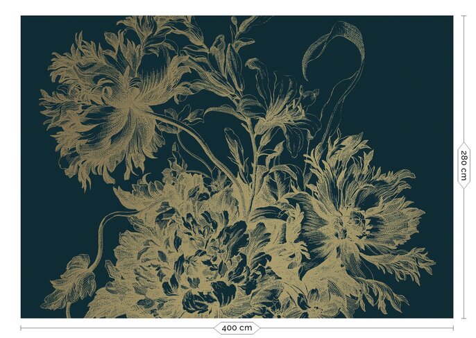 KEK Amsterdam Gravert blomster gull tapet MW-015 - 400x280cm