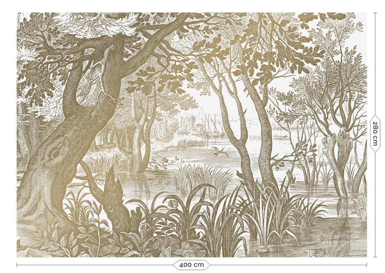 KEK Amsterdam Carta da parati dorata con paesaggi incisi MW-042 - 400x280cm