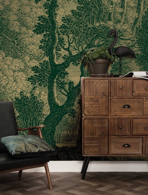 KEK Amsterdam Papel pintado dorado paisajes grabados MW-033 - 400x280cm