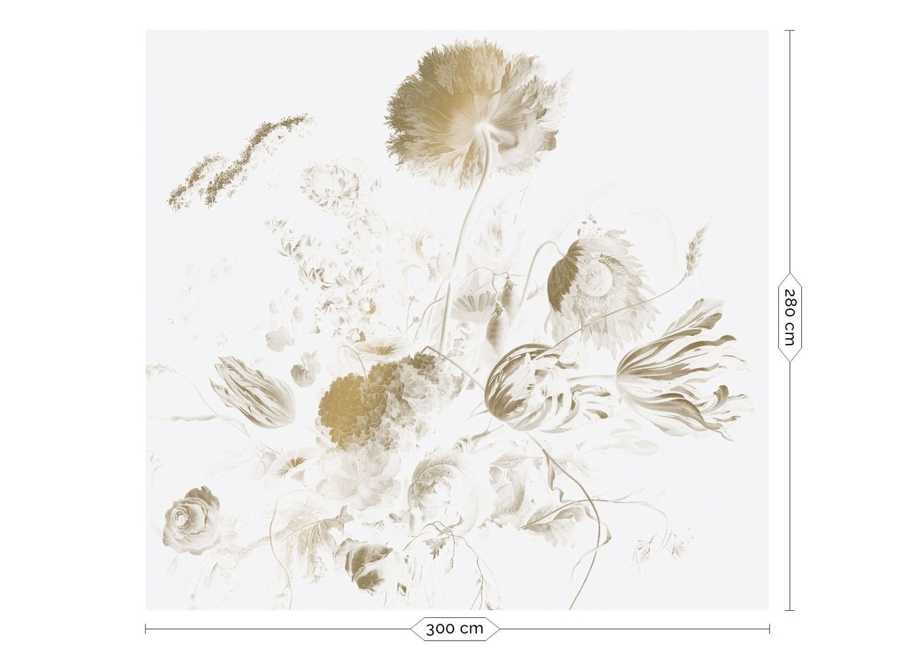 KEK Amsterdam Carta da parati dorata con fiori dell'età dell'oro MW-050 - 300x280cm