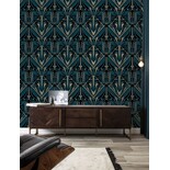 KEK Amsterdam Art deco gold wallpaper animaux grasshopper - blue