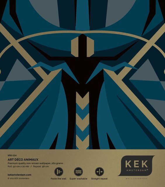 KEK Amsterdam Carta da parati Art Déco oro cavalletta animaux - blu